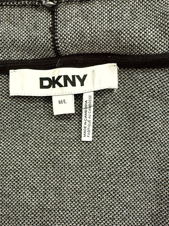 DKNY Black Oversized Patch Logo Cardigan Longline Duster Sweater Size M/L NWOT - Picture 9 of 10